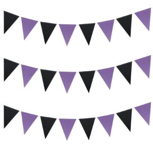 Meetppy 3 Pack Black Purple Decorations Purple Triangle Pennant Banner Flag Black Bunting Garland for Birthday Graduation Wedding Bachelor Bachelorette Party