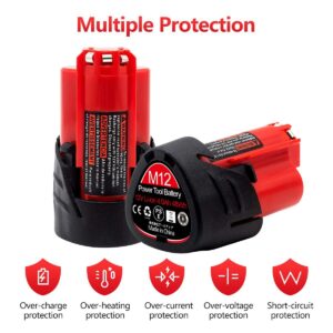 GWELEC 2 Pack 12V 3.0Ah Replacement Battery Compatible with Milwaukee 3Ah 48-11-2401 Li-Ion Battery 48-11-2420 48-11-2411 48-11-2440 48-11-2402 Tools