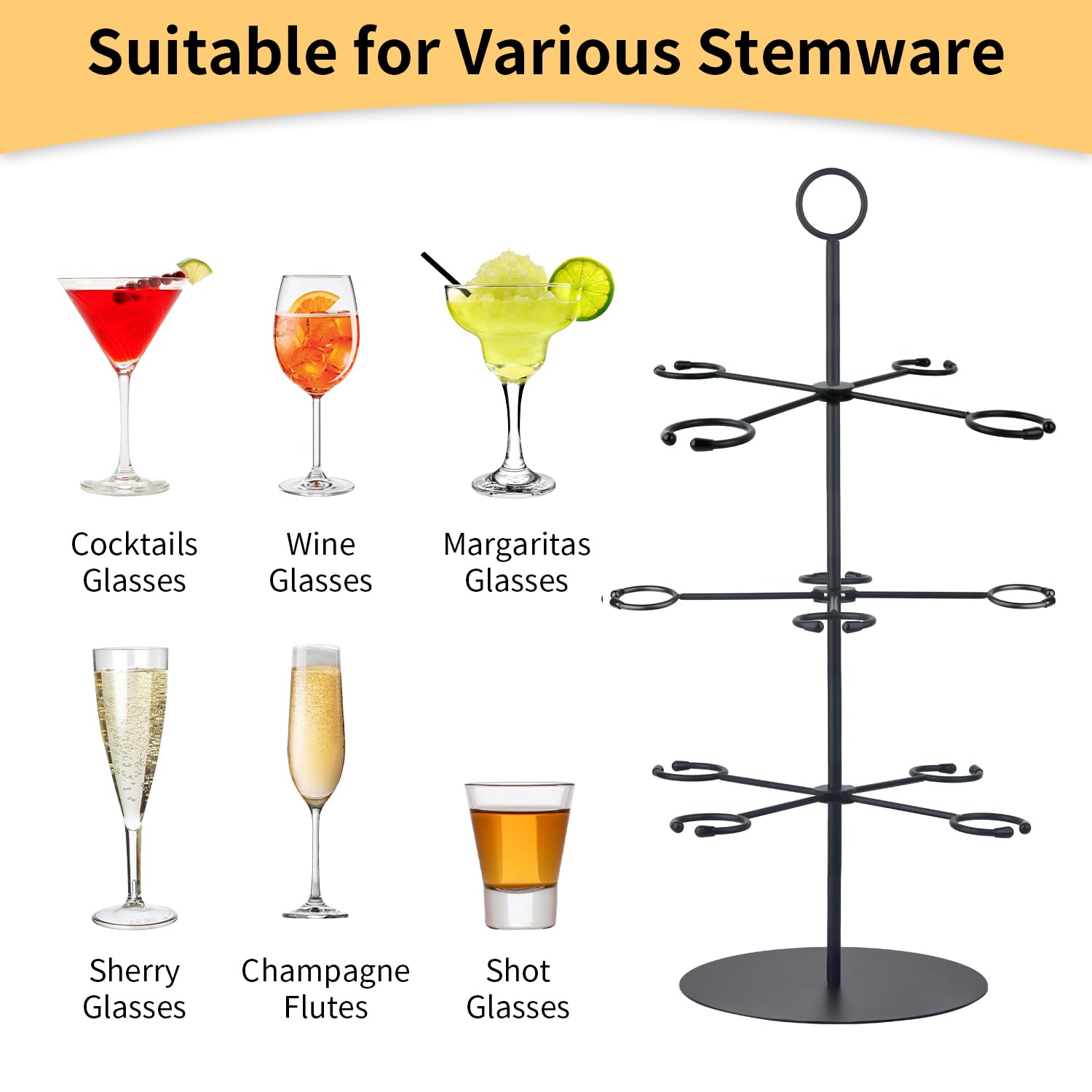 Cocktail Tree Stand for Parties Brunch,3 Tiers 12 Holders Drink tower Wine Glass Holder Stand,Champagne Tower Martinis Tree, Wine Glasses Display Margarita tower ,Drink stand for Mimosa Bar Parties Bridal Shower Weddings