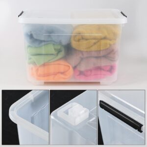 DynkoNA 4-Pack 50 Quarts Plastic Storage Box with Wheels, Clear Latch Bins with Lids