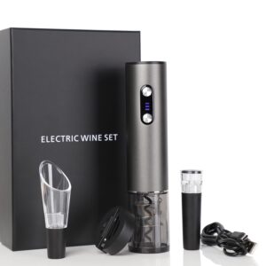 Electric Wine Opener Wine Gifts Bottle Openers Kit with Foil Cutter, Wine Aerator Pourer, Vacuum Stopper USB C Rechargeable Cordless Electric Wine Corkscrew Gift Set