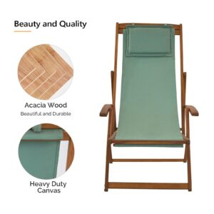 VINGLI Patio Sling Chairs, Outdoor Adjustable Beach Chair with Armrest & Pillowcase, Portable Folding Patio Lounge Chairs Chair for Porch, Poolside, Garden