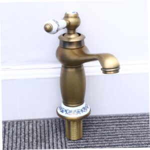 Angoily Bathroom Accessories Kitchen Water Sink Faucet Porcelain Basin Faucet One Hole Bathtub Faucet Vintage Copper Faucet Hot and Cold Mixer Deck Mount Faucet Bathroom Faucet All Bronze