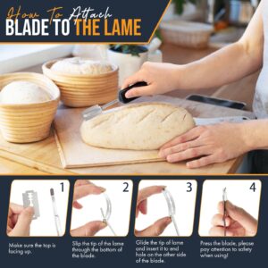 MEKER Hand Crafted Bread Lame for Dough Scoring Knife, Upgraded Silicone Handle Tool Sourdough Slashing with 10 Blades Included Removable Leather Protector Cover, Black