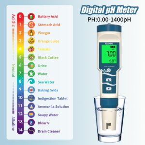 GISNPA PH Meter, Digital 4-in-1 PH ORP H2 Temp Meter with ATC, H2 Water PPB/PPM Meter, 0.01 Resolution High Accuracy PH Tester for Drinking Water