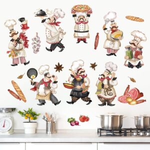 wondever Chef Kitchen Wall Stickers Food Cooking Kitchenware Peel and Stick Wall Art Decals for Kitchen Dining Room Restaurant Fridge