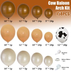 158Pcs Cow Balloons Arch Kit with Brown Cow Print Balloon for CowBoy CowGirl Party Themed Baby Shower Farm Birthday Decorations Rodeo Western Balloon Arch