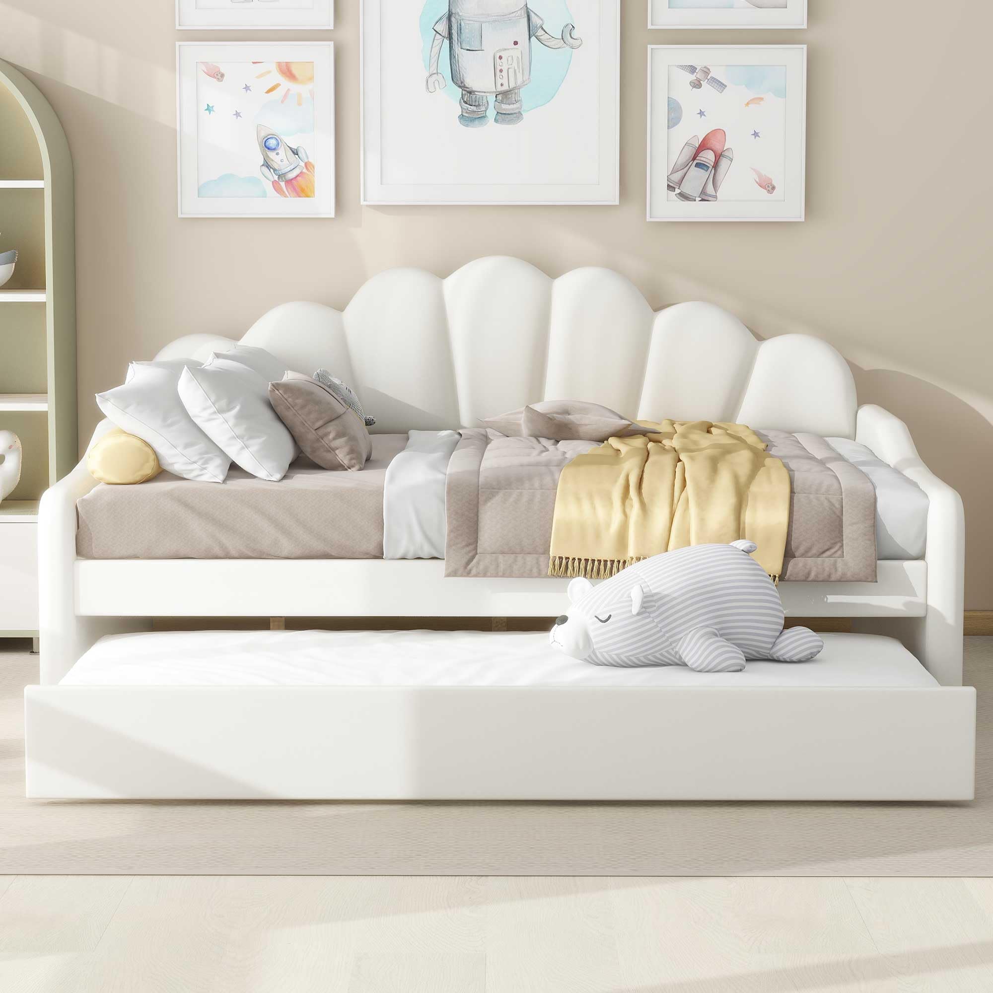 Bellemave Full daybed with trundle, sofa bed full, daybed with trundle for adults, kids, girls, teens, daybed with trundle for living room, Velvet, Beige