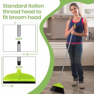 3 Packs Indoor Brooms for Sweeping Hardwood Floor Green Angle Broom with 55” Long Handle for Kitchenette Floor Cleaning