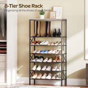 YATINEY 8 Tier Shoe Rack, Shoe Storage Organizer, Large Capacity Shoe Shelf Holds 32 Pairs of Shoes, Durable and Stable, for Entryway, Hallway, Closet, Dorm Room, Greige and Black SS08BG