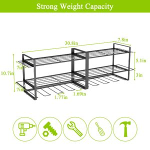 Power Tool Organizer,8 Power Drill Holder Wall Mount,3 Layers Power Tool Storage Rack Shelf with Hooks,Heavy Duty Metal Cordless Powertool Shelf for Garage Organization with Screwdriver/Plier/Hammer