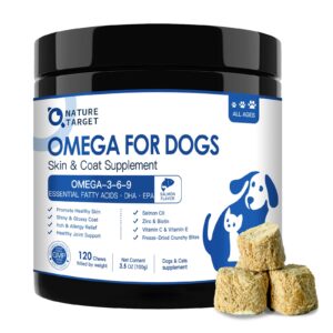 omega 3 fish oil for dogs - salmon oil for dogs skin and coat supplement with epa & dha fatty acids - dog itch & allergy relief, anti shedding, hot spots treatment - hip & joint support - 120 counts