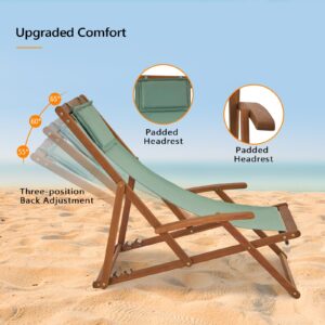 VINGLI Patio Sling Chairs, Outdoor Adjustable Beach Chair with Armrest & Pillowcase, Portable Folding Patio Lounge Chairs Chair for Porch, Poolside, Garden