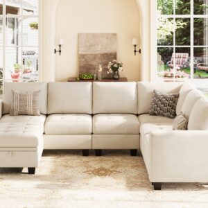 Belffin Velvet Modular Sectional Sofa with Storage Ottoman 6 Seater L Shaped Sectional Modular Sofa Couch with Reversible Chaise Convertible Corner Sectional Couch Beige