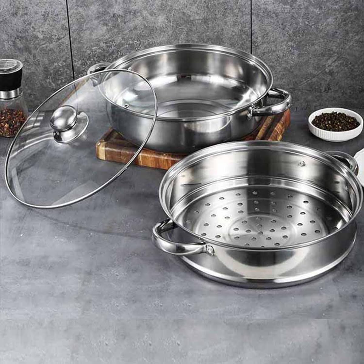 Steamer Pot for Cooking 11 inch Steamer Pot, 3-tier Multipurpose 18/8 Stainless Steel Steam Pot Cookware with Lid for Vegetable, Dumpling, Stock, Sauce, Food