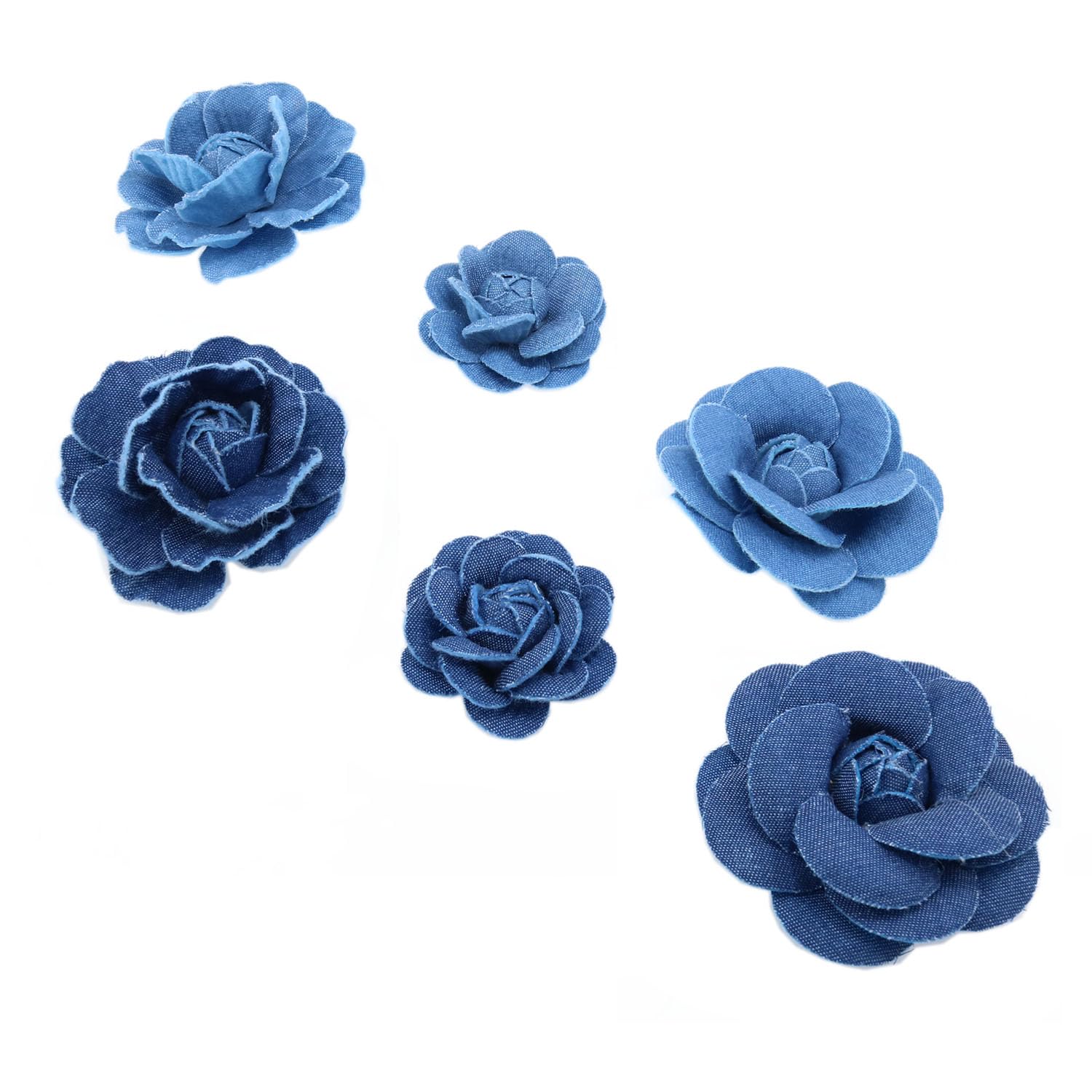 Meuey Lyot Denim Fabric Flowers Three Sizes Denim Craft Fabric Flowers Fabric Flowers Decoration DIY Crafts Supplies Scrapbooking 6PCS