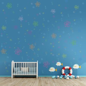 Dripykiaa 183 Pieces Flowers Bubbles Wall Decals Under The Sea Birthday Party Decorations Wall Stickers for Bedroom Bathroom Decor Wall Decor for Boys Girls Teens Adults