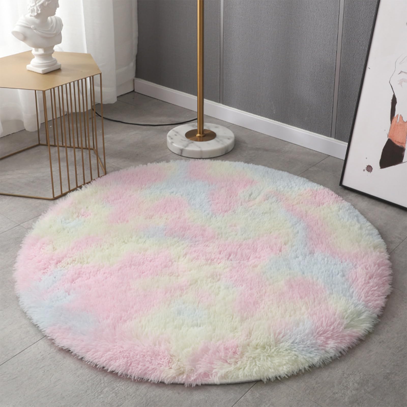 Glamtex 4x4 Round Area Rug, Soft Bedroom Circle Rugs, Fluffy Circle Rug, Fluffy Plush Shaggy Circle Rugs for Kids Room Living Room and Nursery Bedroom Decor