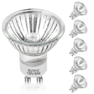 qinghemengxia gu10 halogen bulb 120v 50w halogen light bulbs, 2800k warm white gu10 dimmable for track light bulbs glass cover for range hood light bulbs pack of 6