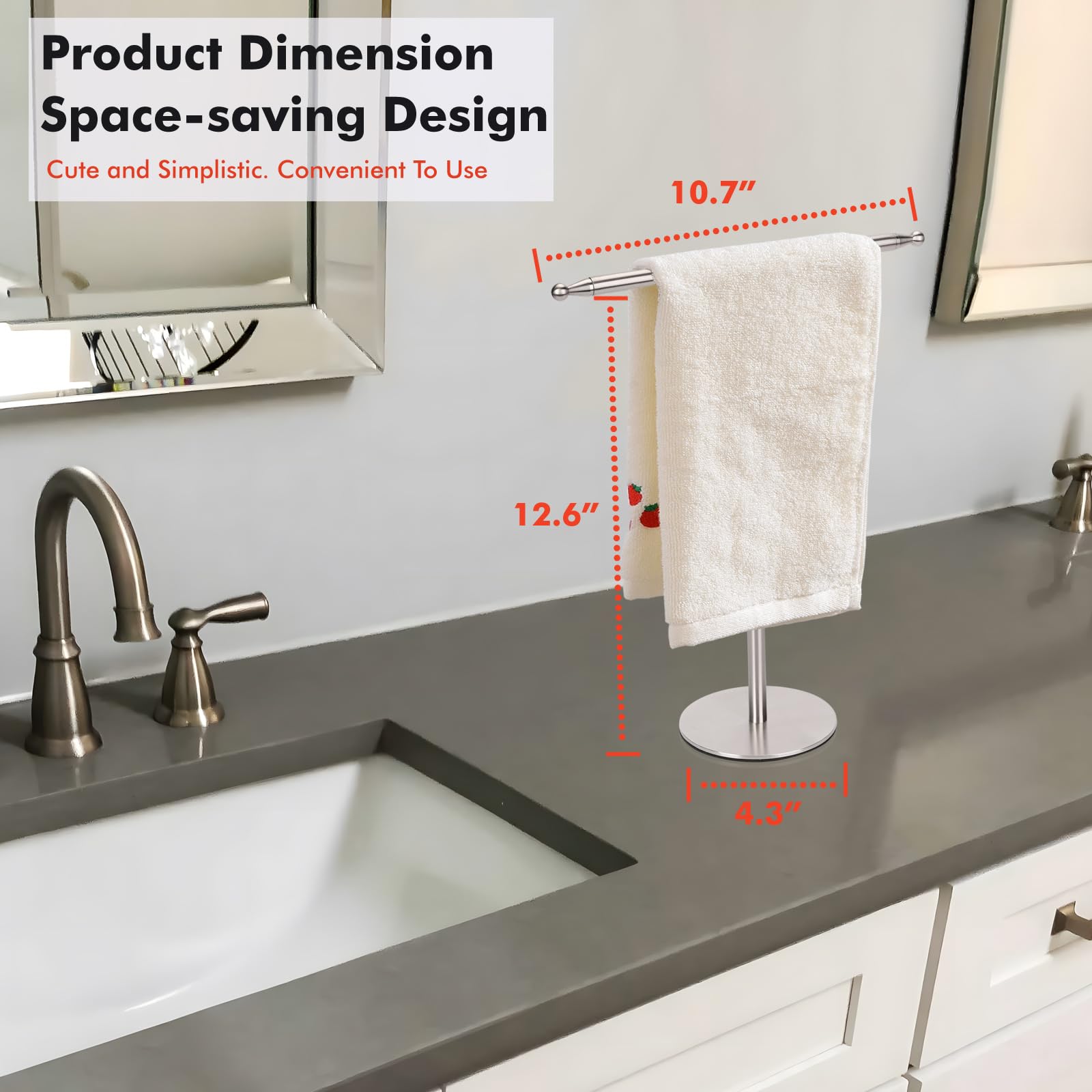 Hand Towel Holder Stand for Bathroom Vanity Countertop Stainless Steel T-Shape Free Standing Towel Rack Stand Towel Bar for Bathroom Kitchen (Brushed Nickel)