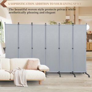 Room Divider Screen Wide Room Divider Panel/Wheels, Decorative Divider for Room Separation, 6 Panel Portable Wall Divider Freestanding Room Partitions and Dividers, Grey Room Separator for Studio