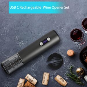 Electric Wine Opener Wine Gifts Bottle Openers Kit with Foil Cutter, Wine Aerator Pourer, Vacuum Stopper USB C Rechargeable Cordless Electric Wine Corkscrew Gift Set