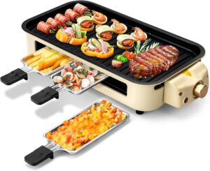 pukomc electric indoor grill,2 in 1 indoor grills for kitchen with grill net & non-stick cooking removable plate, temperature control, dishwasher safe, 1500w smokeless grill