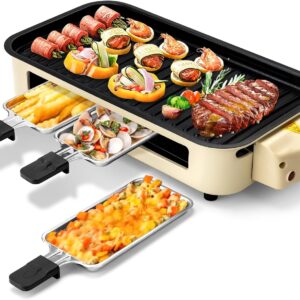 Pukomc Electric Indoor Grill,2 in 1 Indoor Grills for Kitchen with Grill Net & Non-Stick Cooking Removable Plate, Temperature Control, Dishwasher Safe, 1500W Smokeless Grill