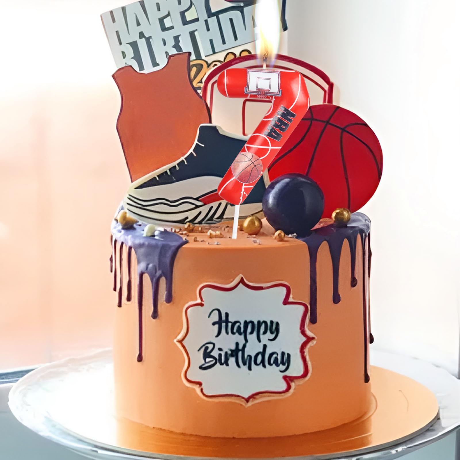 Birthday Candles Number 9 Candle, Basketball Birthday Party Decorations Boy Kids, Red Birthday Candle for Cake, Basketball Cake Topper Decorations Birthday Party Anniversary Celebration Supplies