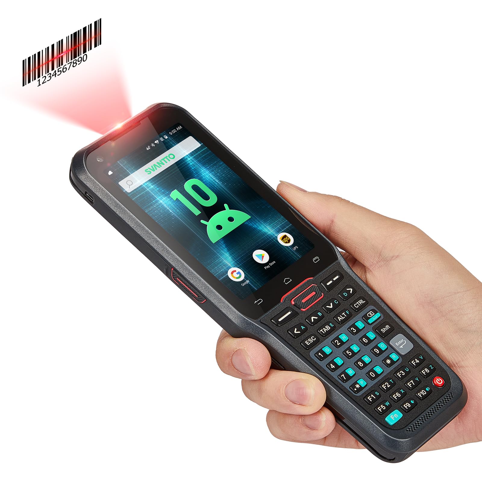 SVANTTO Android Barcode Scanner with Full Size Numeric Keyboard(A-Z), Android 10 Handheld Computer, N6602 Scan Engine, 1D/2D/QR, 2/3/4G WiFi BT, Scanner for Warehouse