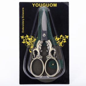 YOUGUOM Sewing Craft Scissors, Multipurpose Sharp Scissors with Sheath for Art Home School Paper Thread Cutting Scissor, 5.3in Bronze Big Handles