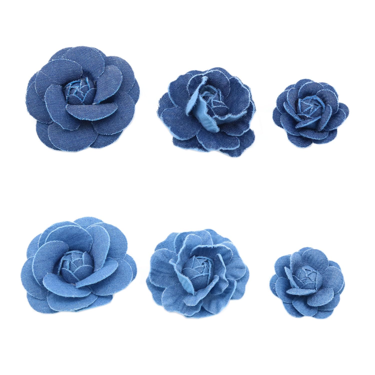 Meuey Lyot Denim Fabric Flowers Three Sizes Denim Craft Fabric Flowers Fabric Flowers Decoration DIY Crafts Supplies Scrapbooking 6PCS