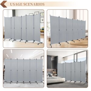 Room Divider Screen Wide Room Divider Panel/Wheels, Decorative Divider for Room Separation, 6 Panel Portable Wall Divider Freestanding Room Partitions and Dividers, Grey Room Separator for Studio