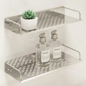 yznbik shower caddy organizer shelves rack, 2 pack bathroom organizers and storage, rustproof 304 stainless steel wall home storage and organization, silver