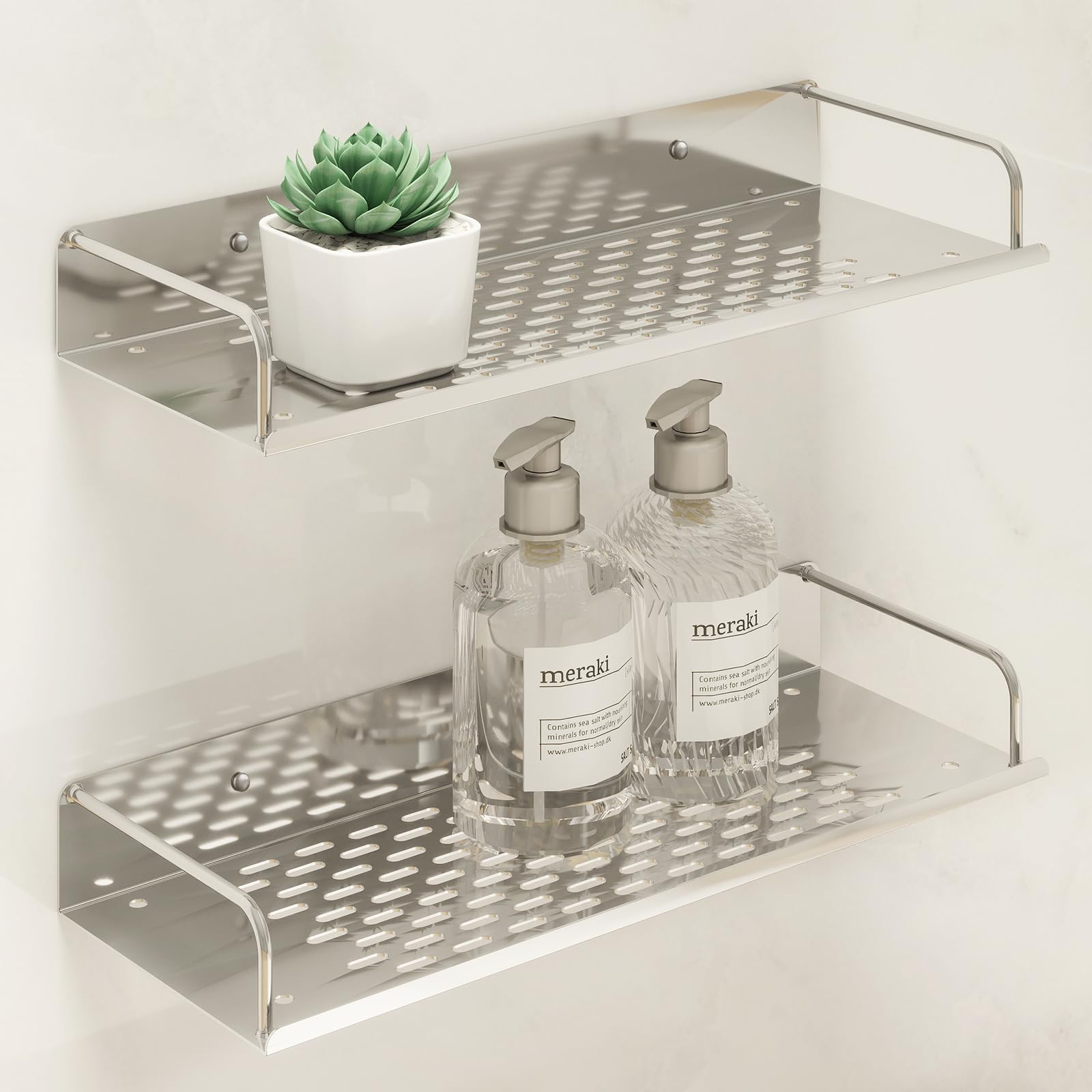 YZNBIK Shower Caddy Organizer Shelves Rack, 2 Pack Bathroom Organizers and Storage, Rustproof 304 Stainless Steel Wall Home Storage and Organization, Silver