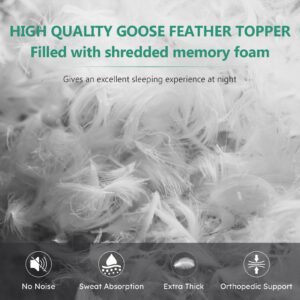 WhatsBedding 5 Inch Goose Feather Mattress Topper Twin Size,Filled with Gel Memory Foam,1800 T Cooling Twin Feather Bed,Thick Foam Overfilled Pillow Top,Soft Mattress Pad Cover,39"x75",Dark Grey