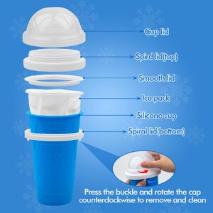 Slushy Maker Cup - DIY Magic Slushy Maker Squeeze Cup, Portable Smoothie Squeeze Cup for Juices, Milk and Ice Cream Make, Double Layers Silicone Slushie Cup with Straw for Friends,Family Gifts(Blue)