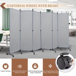 Room Divider Screen Wide Room Divider Panel/Wheels, Decorative Divider for Room Separation, 6 Panel Portable Wall Divider Freestanding Room Partitions and Dividers, Grey Room Separator for Studio