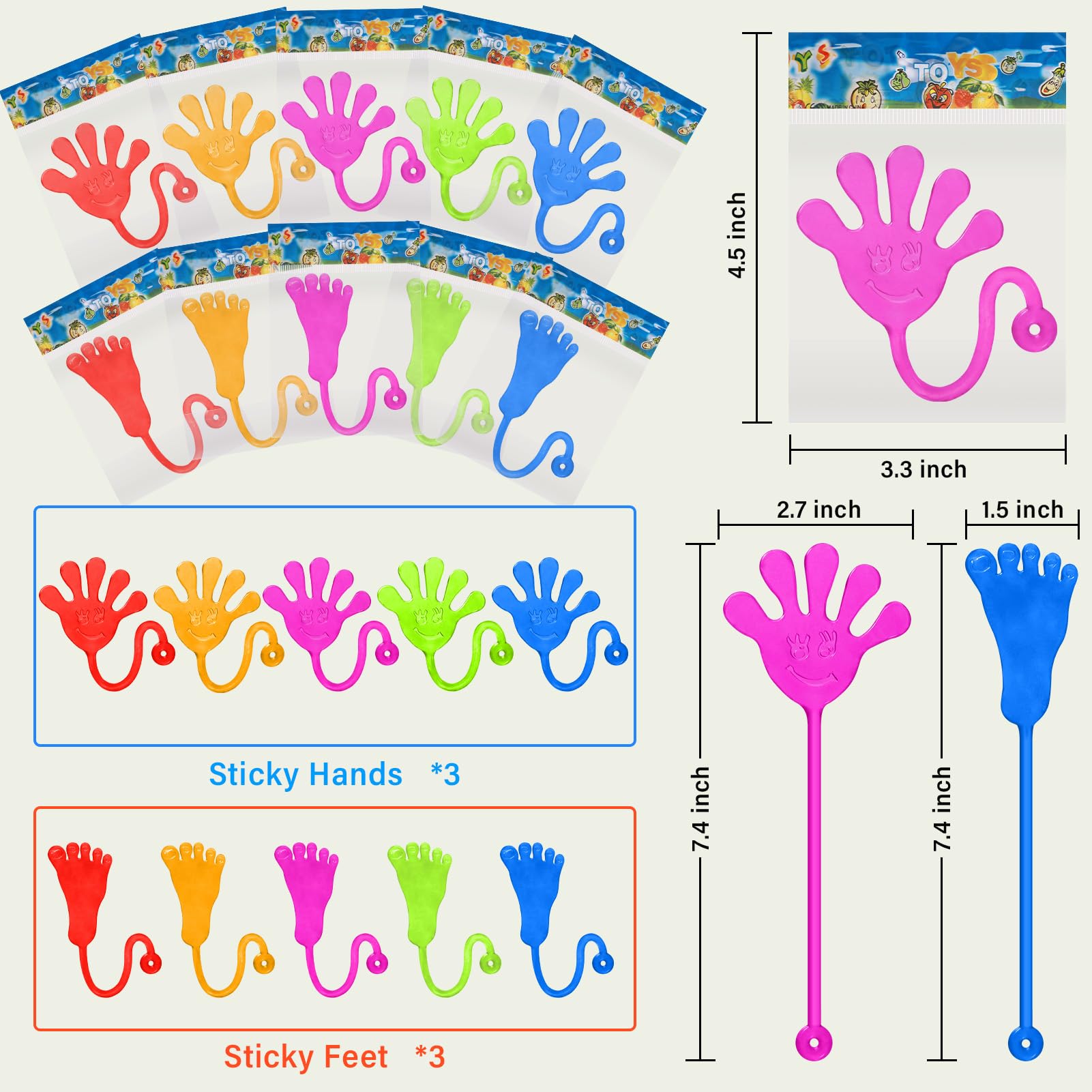 PICcircuit Sticky Hands Bulk 30 PCS Party Favors for Kids 4-8,8-12 Year Stretchy Sticky Hand Feet Christmas Goodie Bags Stuffers for Kids Small Mini Classroom Prizes Bulk Birthday Party Slap Hand