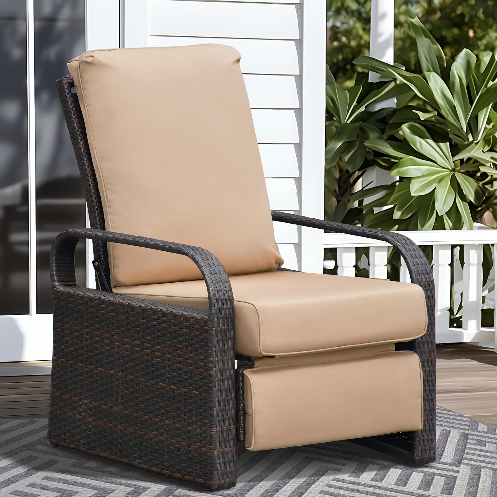 Skypatio Only Cover(Cushion not Included), Recliner Replacement Cushion Cover, Washable Cushion Deep Seat Cover, UV Resistant, Fade Resistant and Waterproof(Khaki)