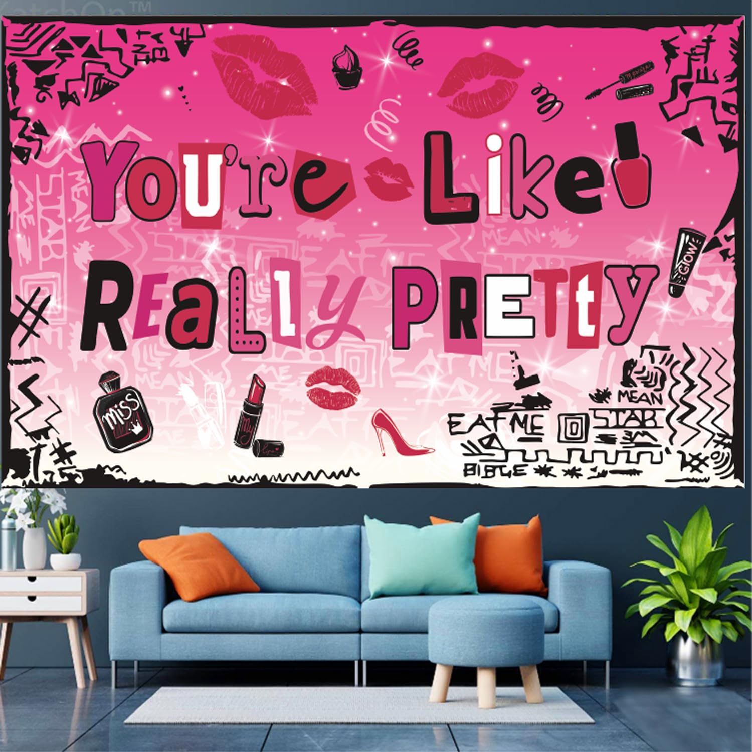 Generic You're Like Really Pretty Backdrop Banner Ladies Night Party Decorations for Mean Girls Birthday Party Bachelorette Party Decorations, pink