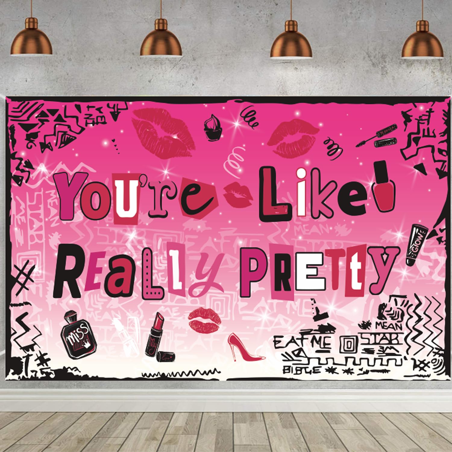 Generic You're Like Really Pretty Backdrop Banner Ladies Night Party Decorations for Mean Girls Birthday Party Bachelorette Party Decorations, pink