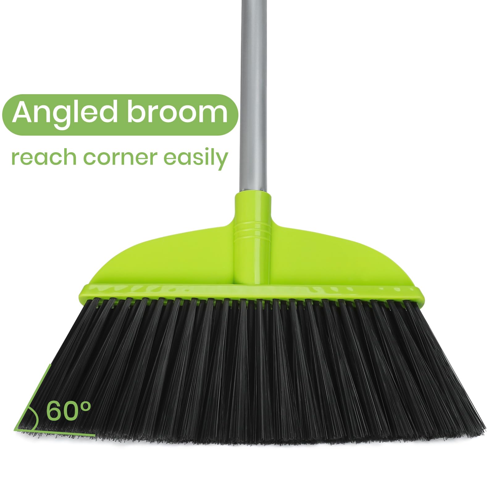 3 Packs Indoor Brooms for Sweeping Hardwood Floor Green Angle Broom with 55” Long Handle for Kitchenette Floor Cleaning