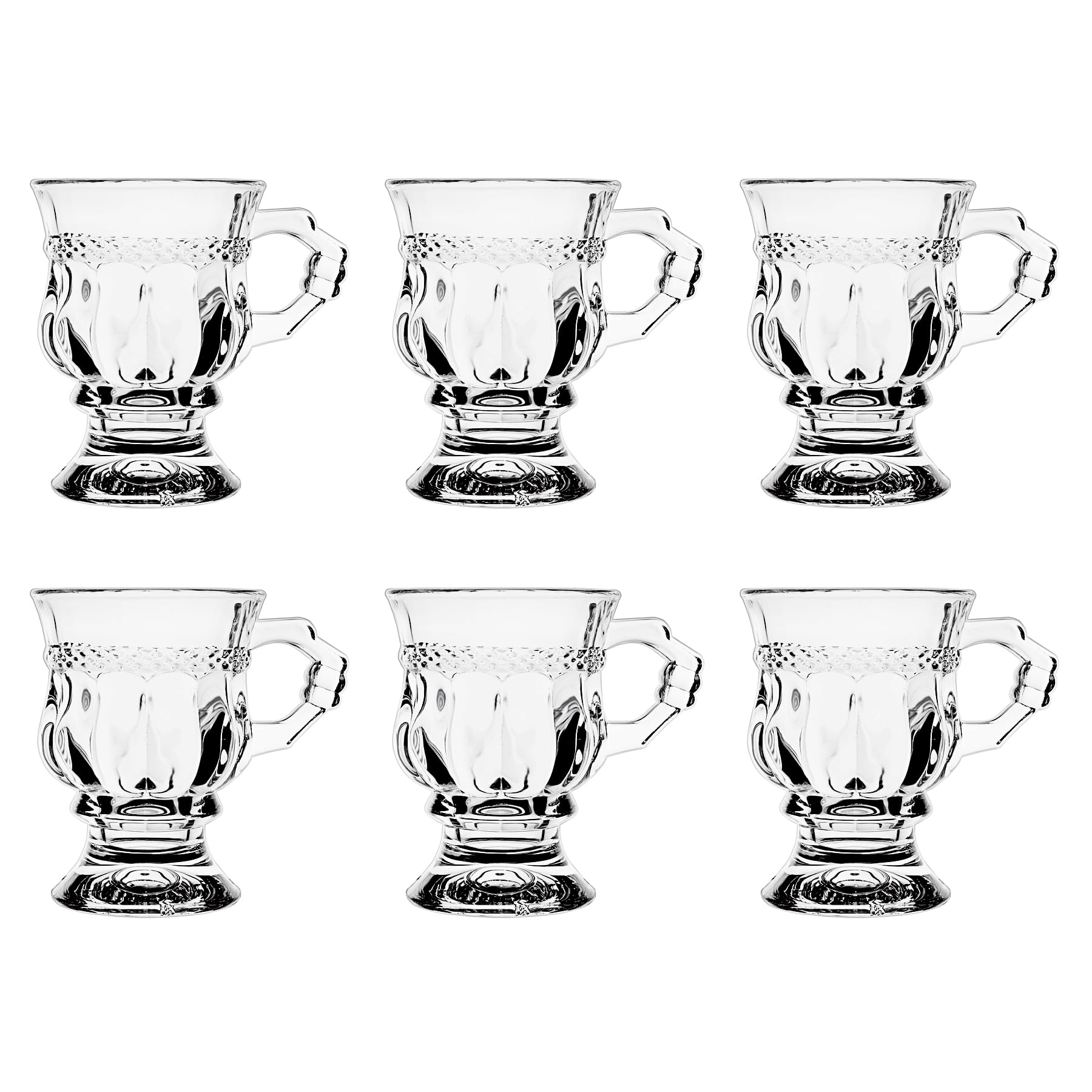 binsakao Tea Glasses Set of 6, Turkish Tea Cups with Handle, 5 oz Footed Glass Coffee Mugs for Hot Cold Beverages Drinks