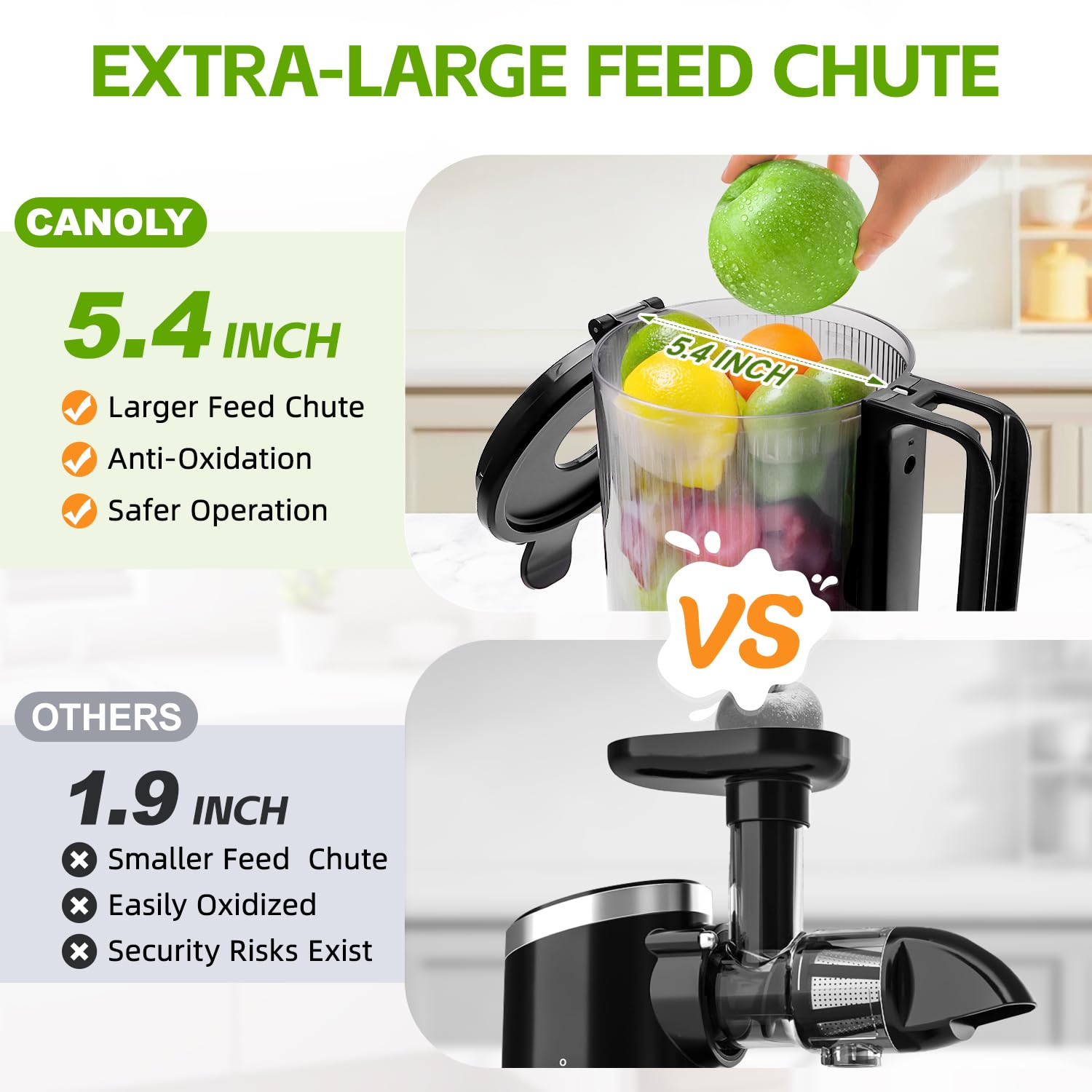 Cold Press Juicer, 5.4" Extra Large Feed Chute Fit Whole Fruits & Vegetables, 350W Professional Slow Masticating Juicer Machines, Easy to Clean