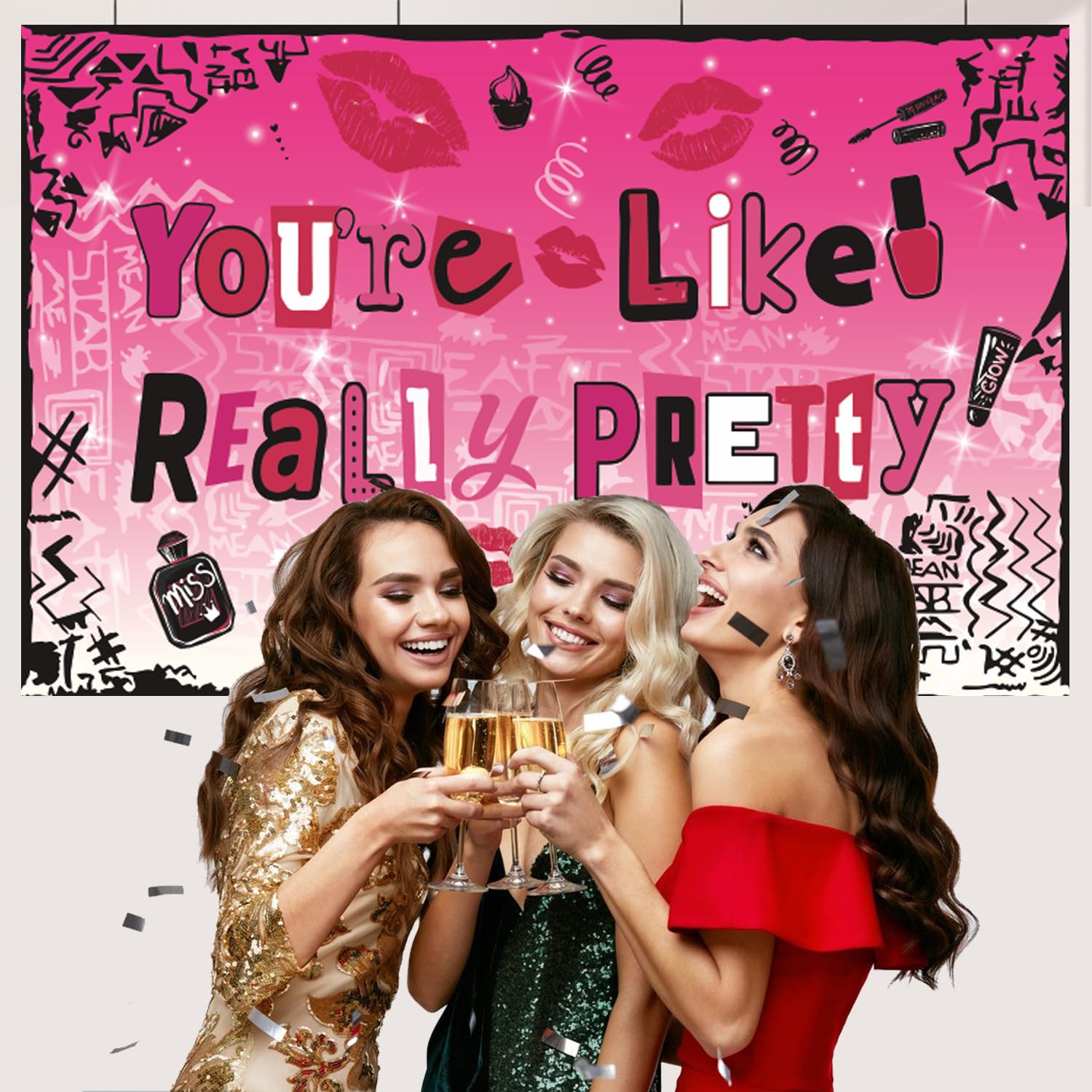 Generic You're Like Really Pretty Backdrop Banner Ladies Night Party Decorations for Mean Girls Birthday Party Bachelorette Party Decorations, pink