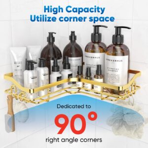 Hsiohe Gold Corner Shower Caddy, Adhesive Shower Organizer for Bathroom Storage, Rustproof Stainless Steel Shower Shelves, No Drilling, Space-Saving Shower Rack Shelf for Inside Shower 5 Pack