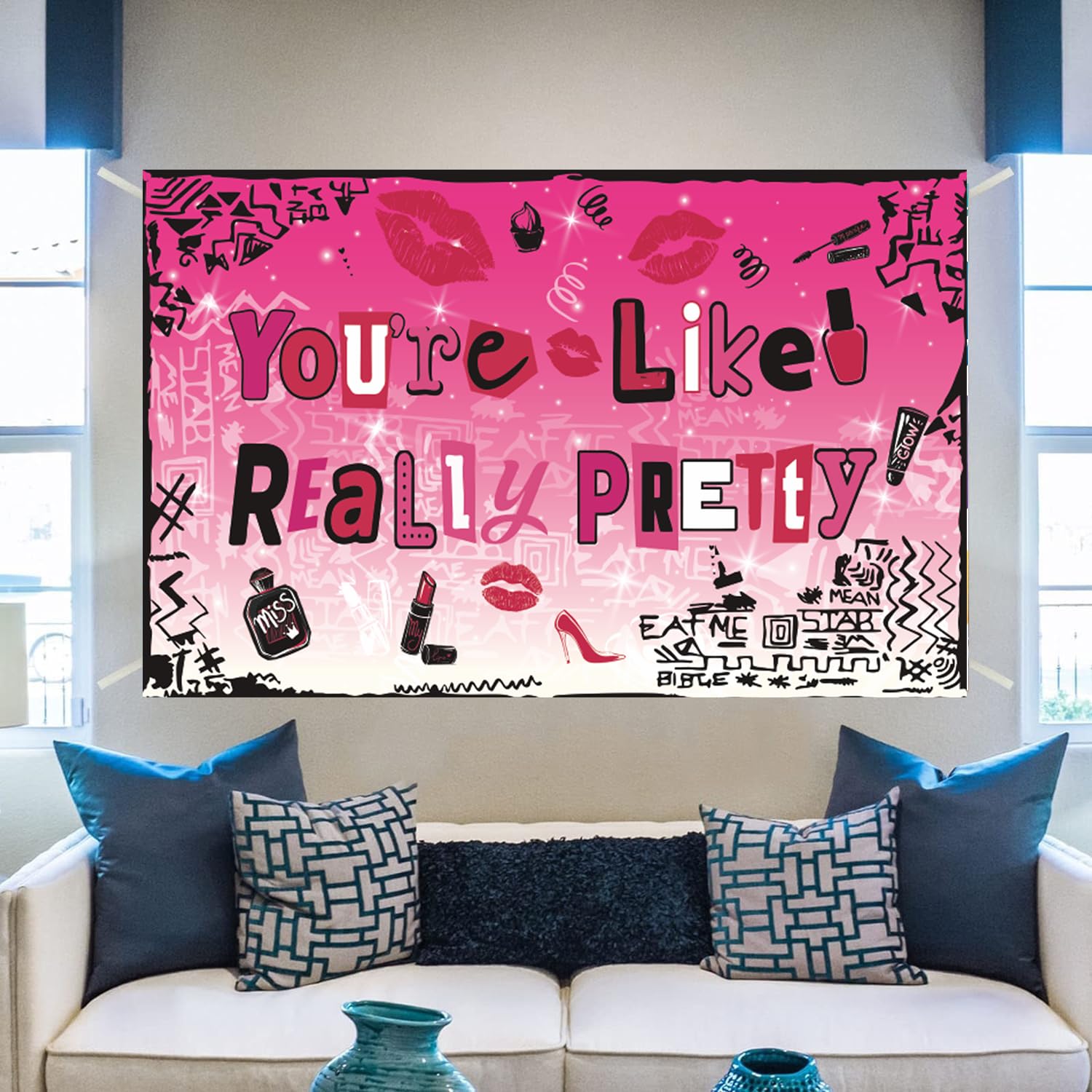 Generic You're Like Really Pretty Backdrop Banner Ladies Night Party Decorations for Mean Girls Birthday Party Bachelorette Party Decorations, pink