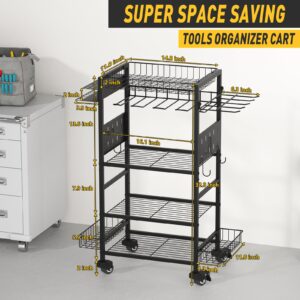 Mefirt Power Tool Organizer Cart, Heavy Duty 5 Tier Rolling Tool Cart on Wheels, Garage Floor Standing Rolling Storage Cart with Drill Set Rack, Mechanic Utility Cart for Workbench & Outdoors Working