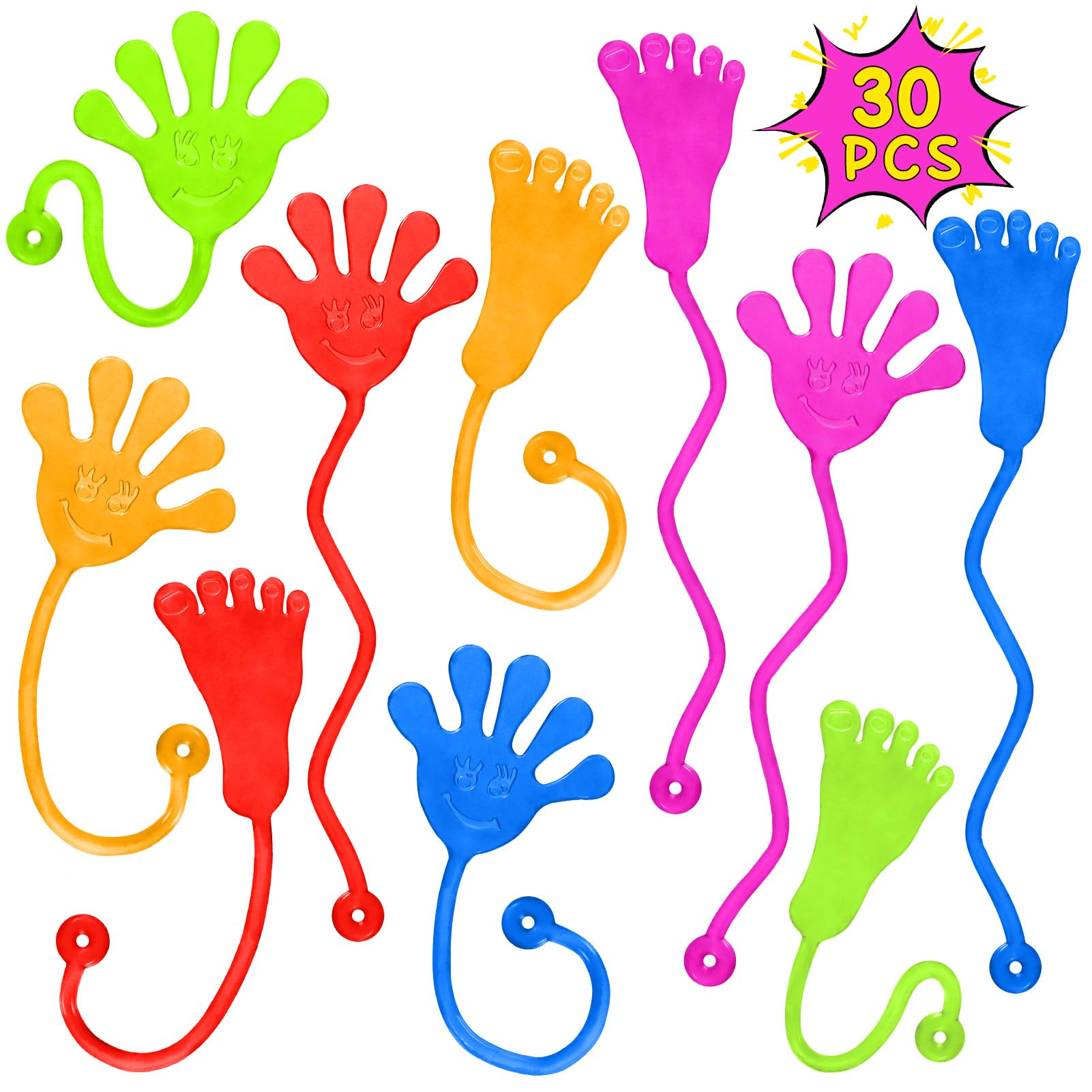 PICcircuit Sticky Hands Bulk 30 PCS Party Favors for Kids 4-8,8-12 Year Stretchy Sticky Hand Feet Christmas Goodie Bags Stuffers for Kids Small Mini Classroom Prizes Bulk Birthday Party Slap Hand